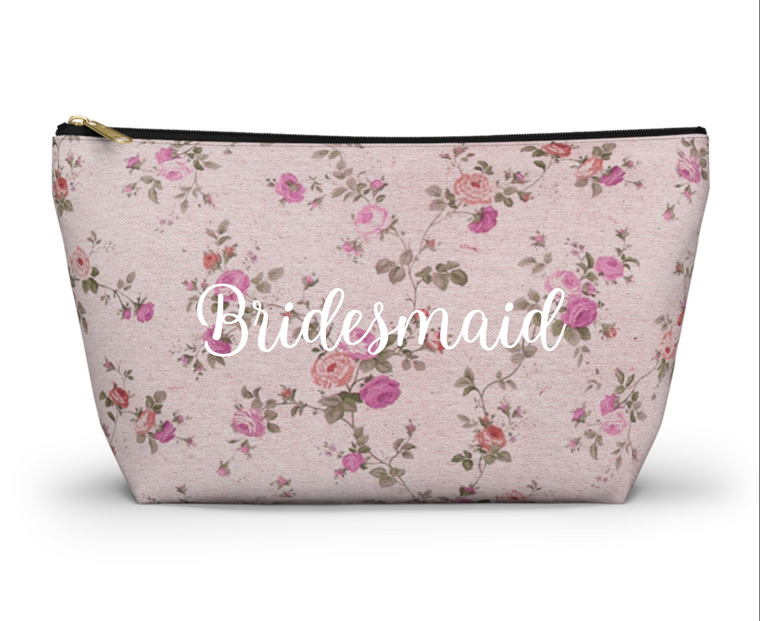 Floral patterned pouch on a white background