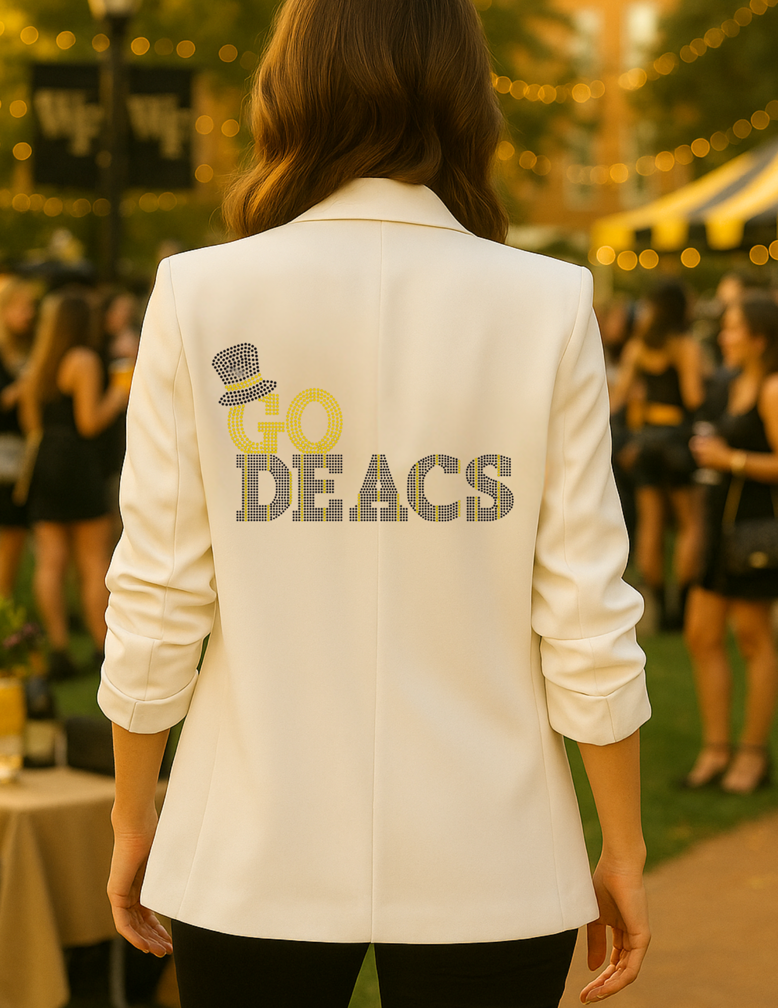 Wake Forest Go Deacs Ruched Sleeve White Blazer