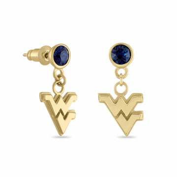WVU Flying WV Gold Plated Crystal Drop Earrings