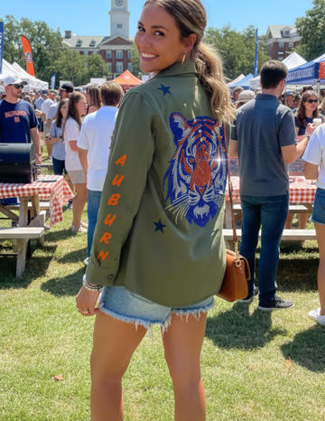 Auburn University Orange & Navy Tiger Army Green Shacket