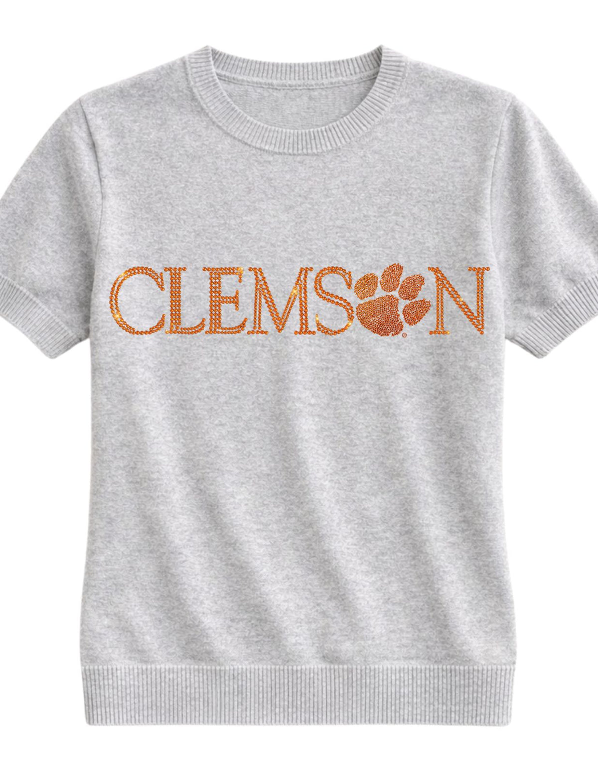Clemson University Clemson Orange Paw Gray Short Sleeve Sweater