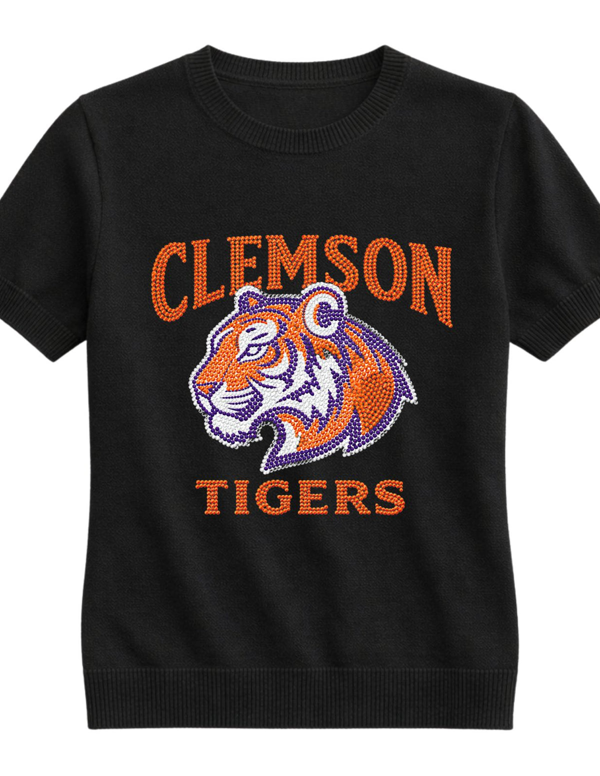 Clemson University Tiger Head Clemson Tigers Black Short Sleeve Sweater