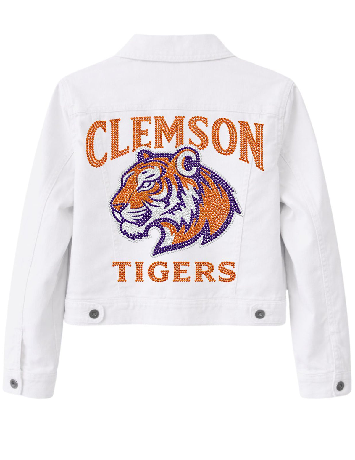 Clemson University Tiger Head Clemson Tigers White Denim Jacket