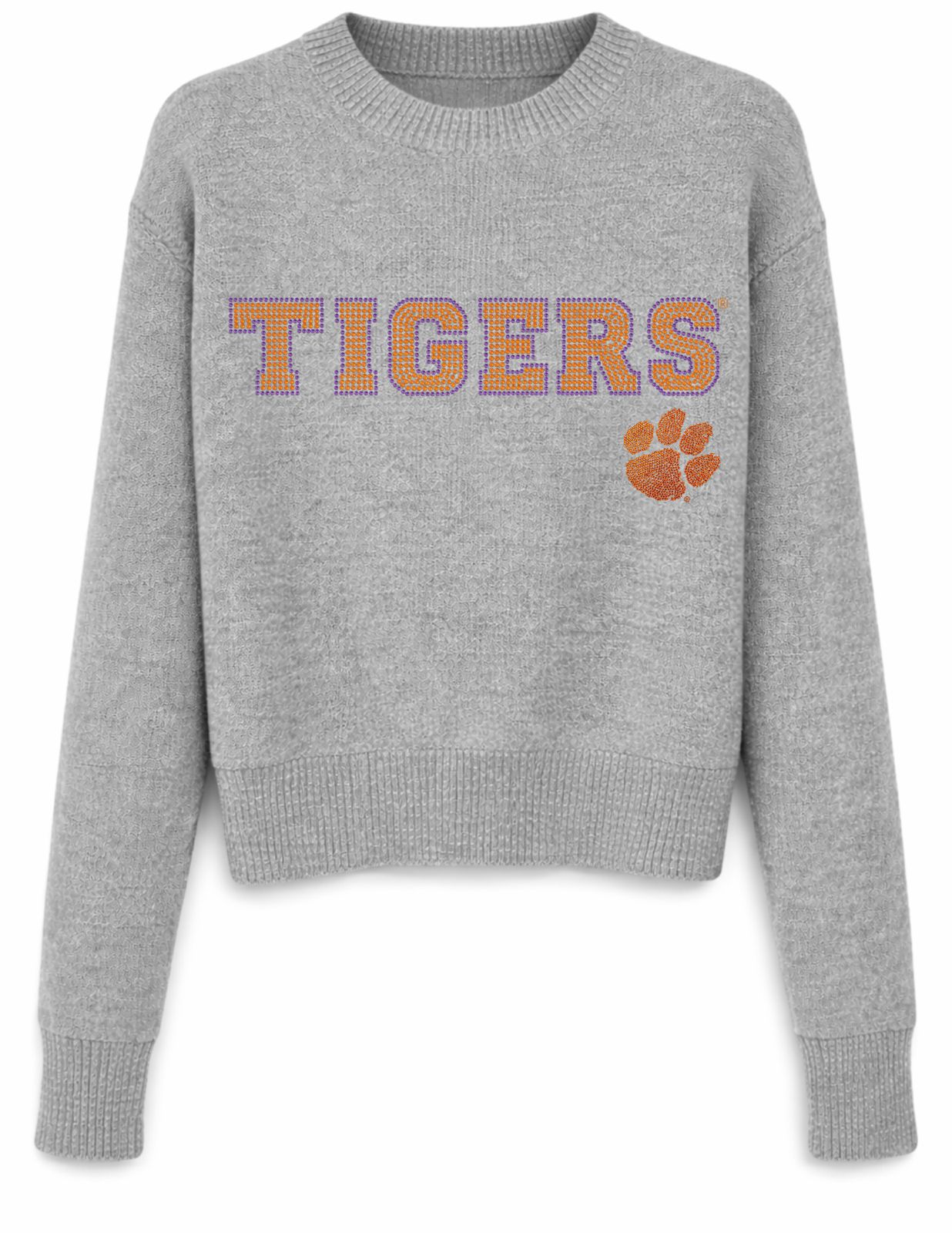 Clemson University Tigers Orange Paw Gray Crewneck Sweater