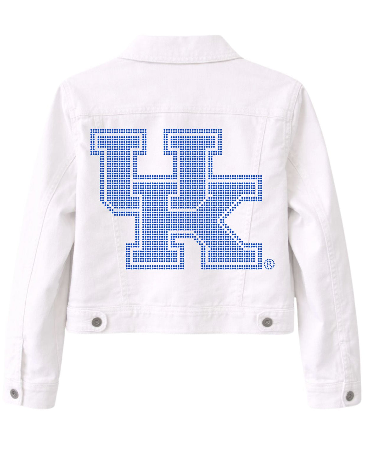University of Kentucky Blue Interlocking UK White Denim Jacket