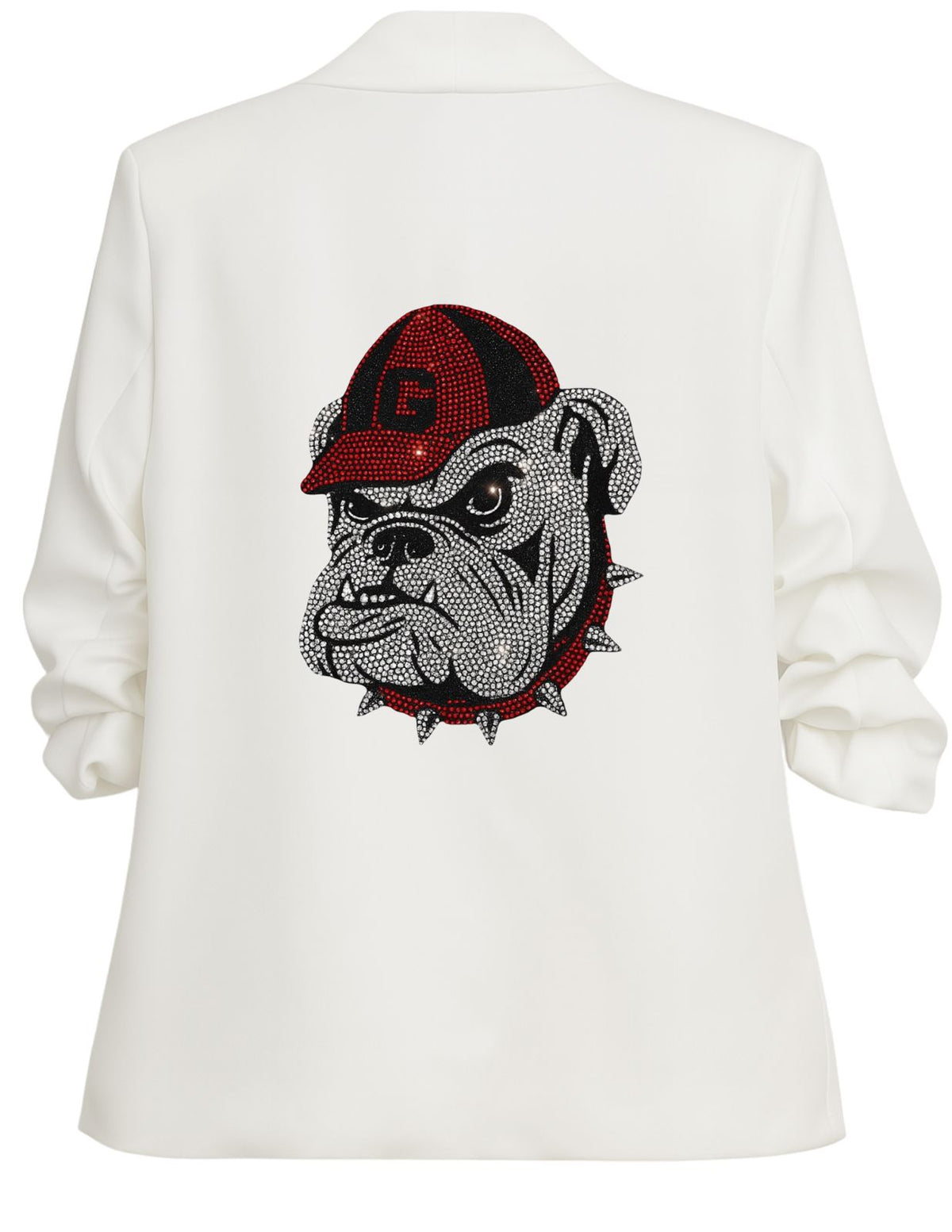 University of Georgia G Bulldog White Blazer W/ Ruched Sleeve