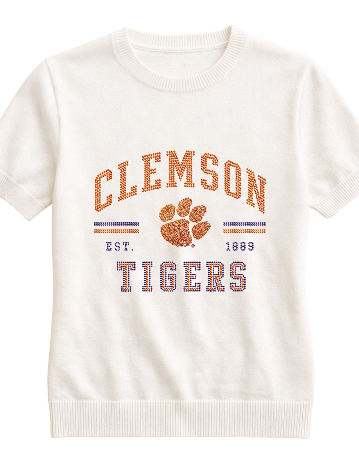 Clemson University Tigers EST 1889 Ivory Short Sleeve Sweater