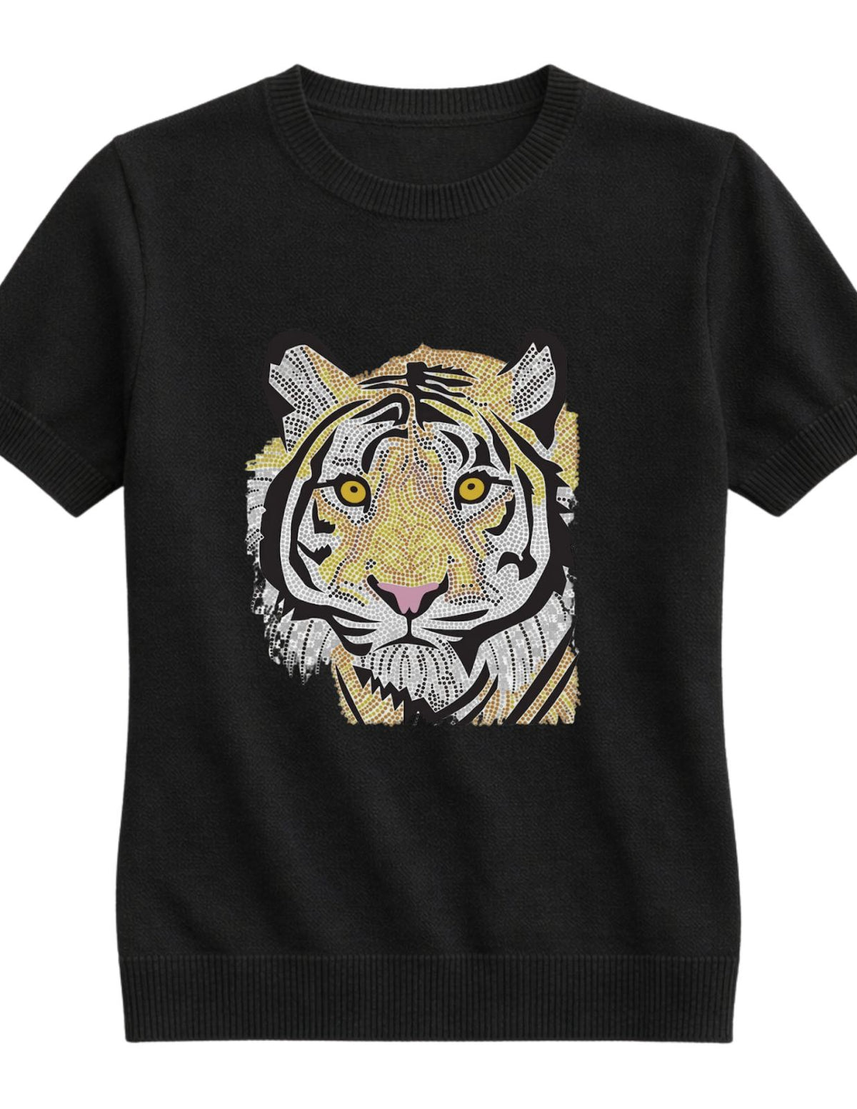 Tiger Face Black Short Sleeve Sweater