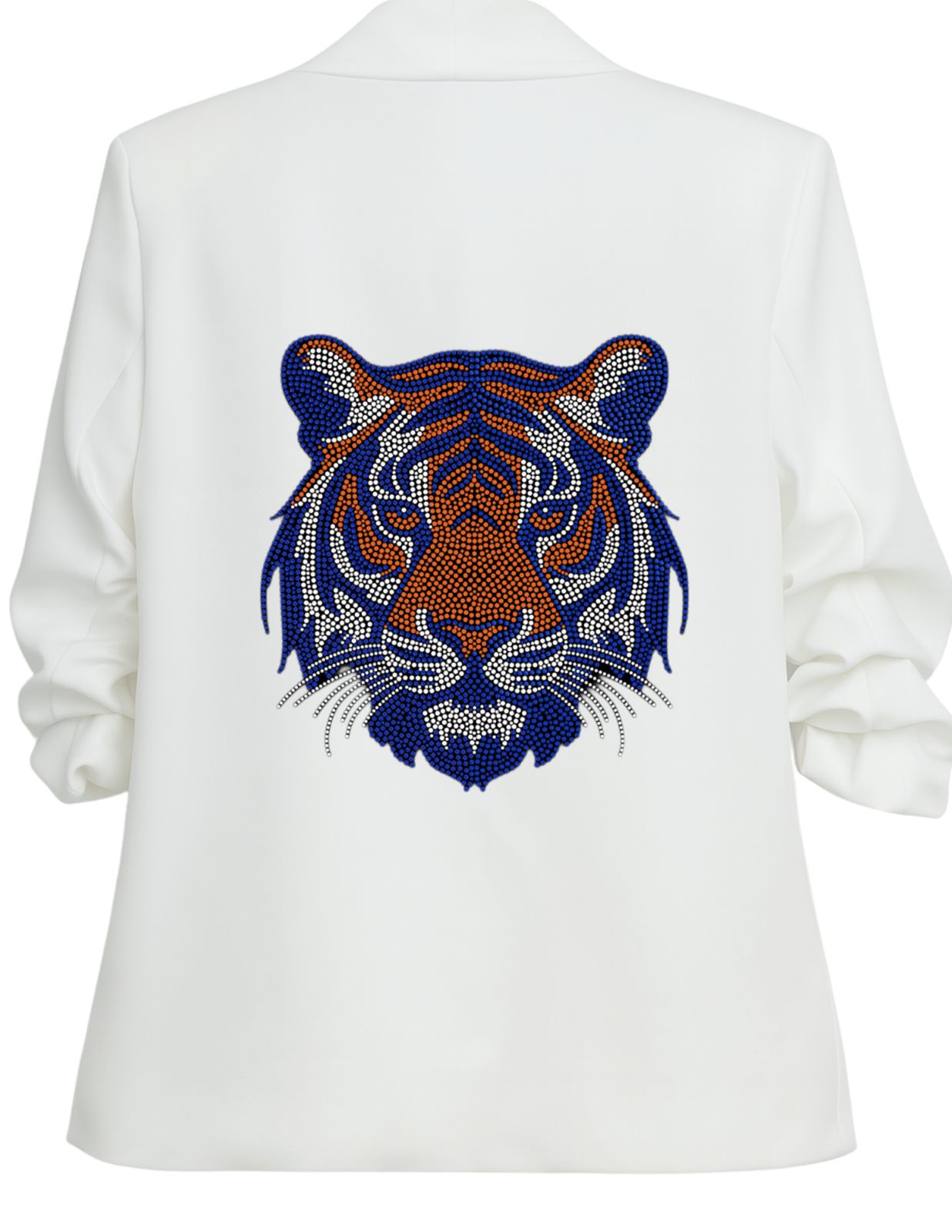Auburn University Orange & Navy Tigers White Ruched Sleeve Blazer