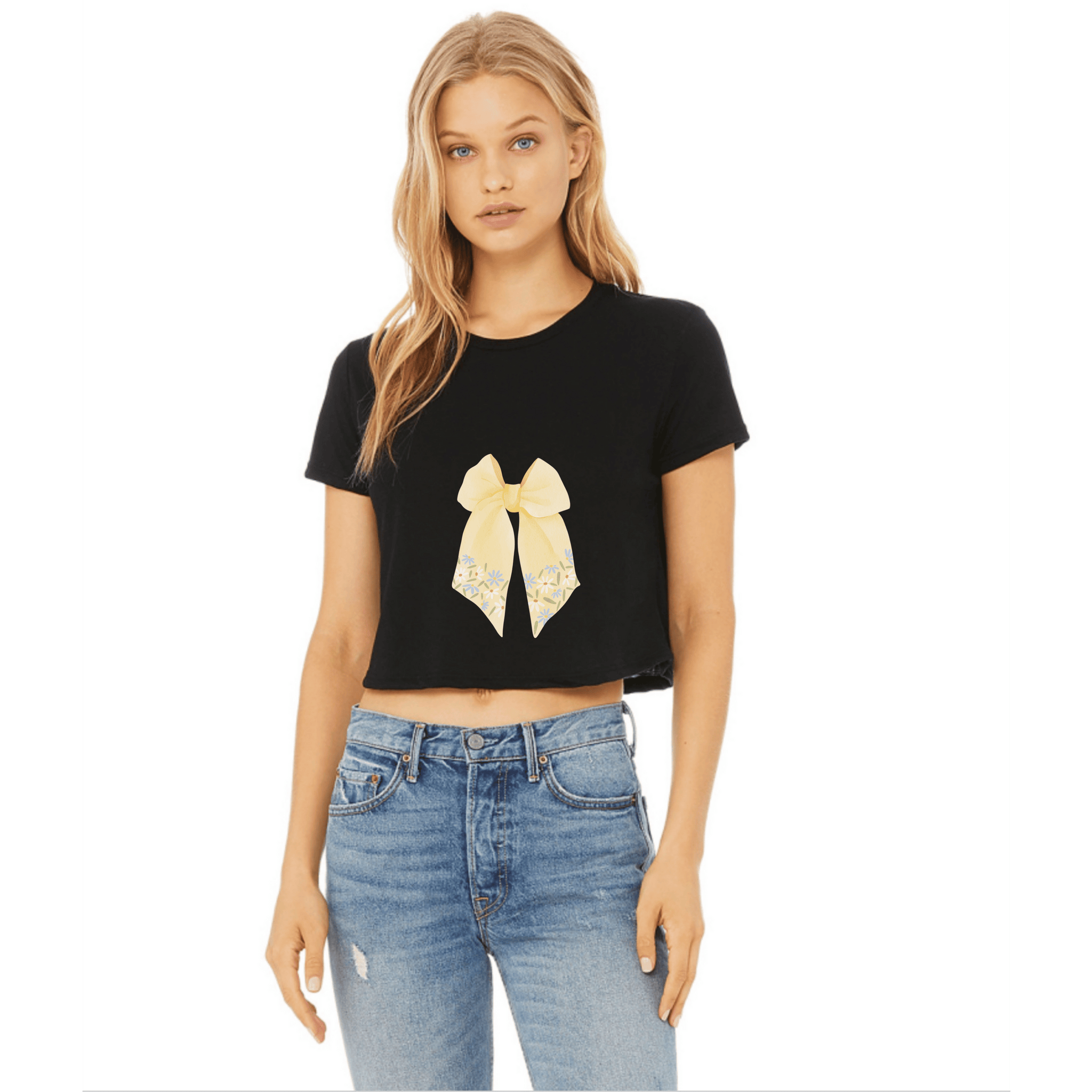 Customizable: Butter Yellow Floral Bow Cropped Tee
