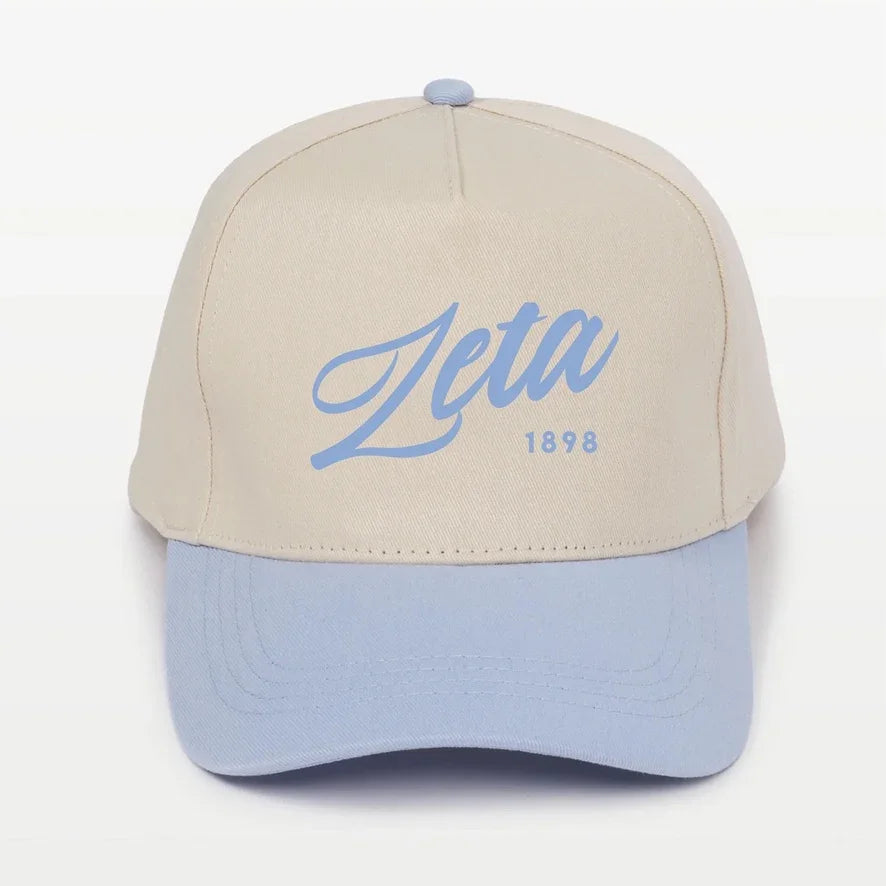 Zeta Embroidered Two-Tone Baseball Cap | Hat- Script 1898