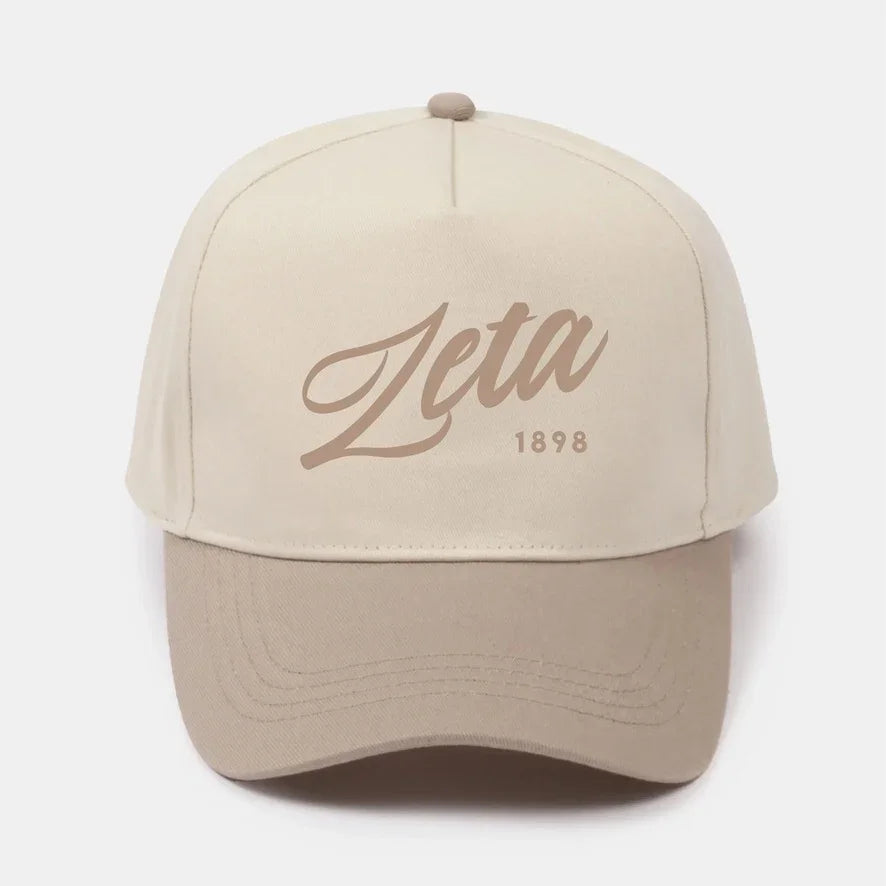 Zeta Embroidered Two-Tone Baseball Cap | Hat- Script 1898