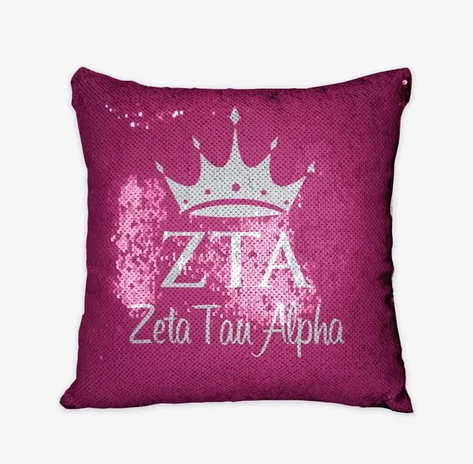 Zeta Tau Alpha Hot Pink Sequin Pillow Cover