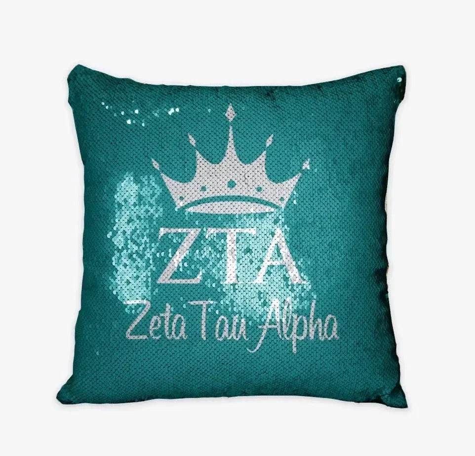 Zeta Tau Alpha Turquoise Sequin Pillow Cover