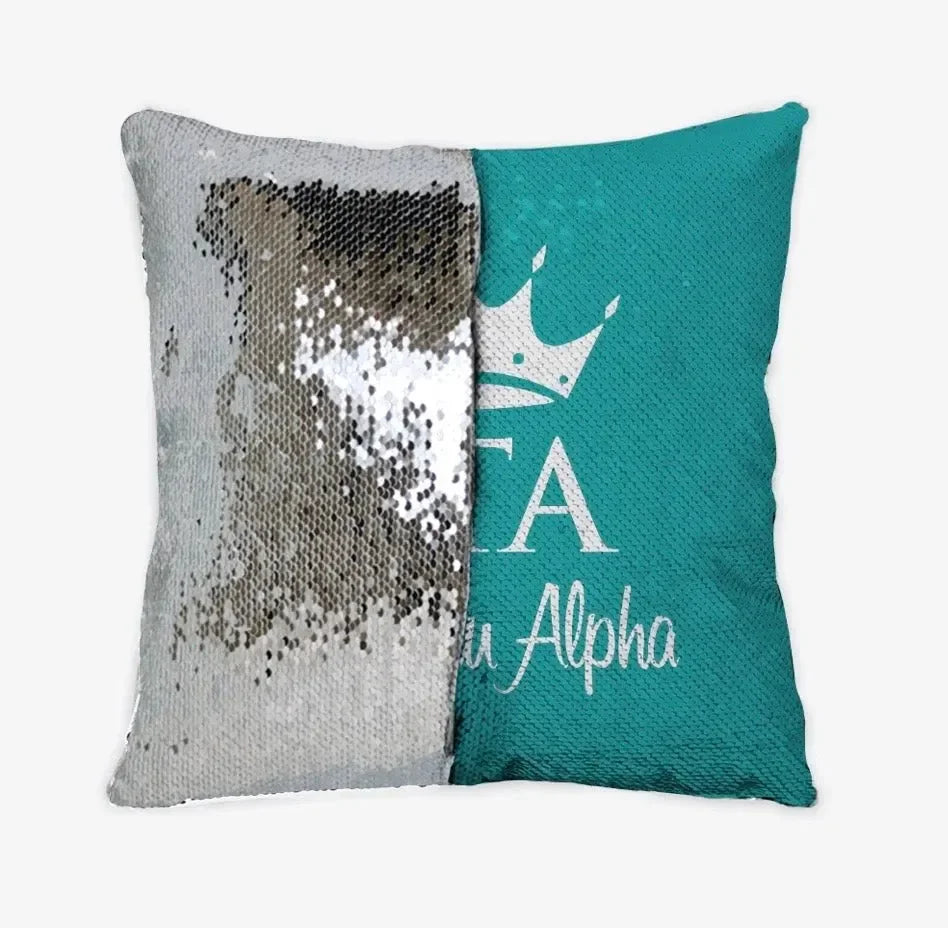 Zeta Tau Alpha Turquoise Sequin Pillow Cover