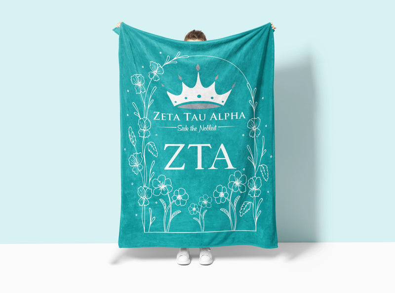 Zeta Tau Alpha XL 60x80 - Violet Frame Turquoise Sherpa Blanket