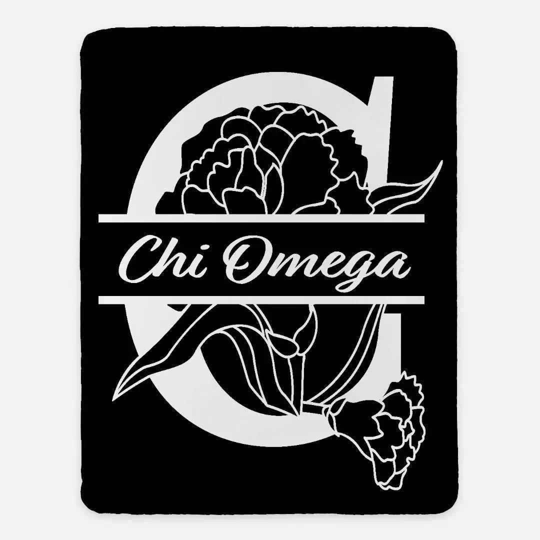 Chi Omega XL 60x80 Sherpa Throw Blanket - Carnation Monogram