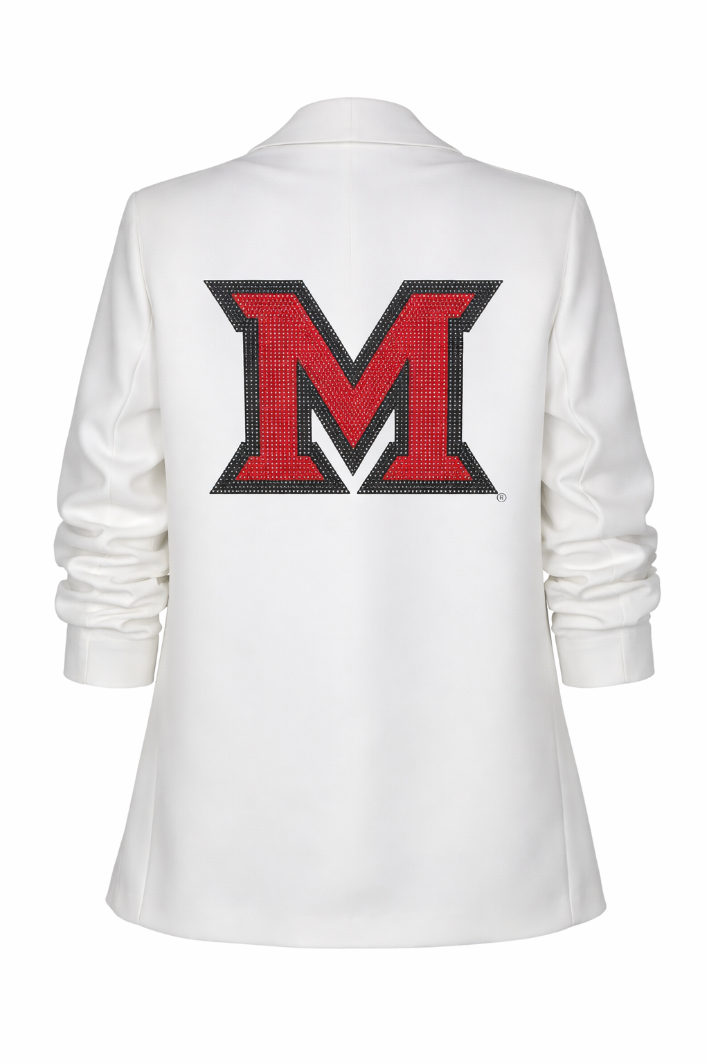 Miami of Ohio Beveled-M White Ruched Sleeve Blazer