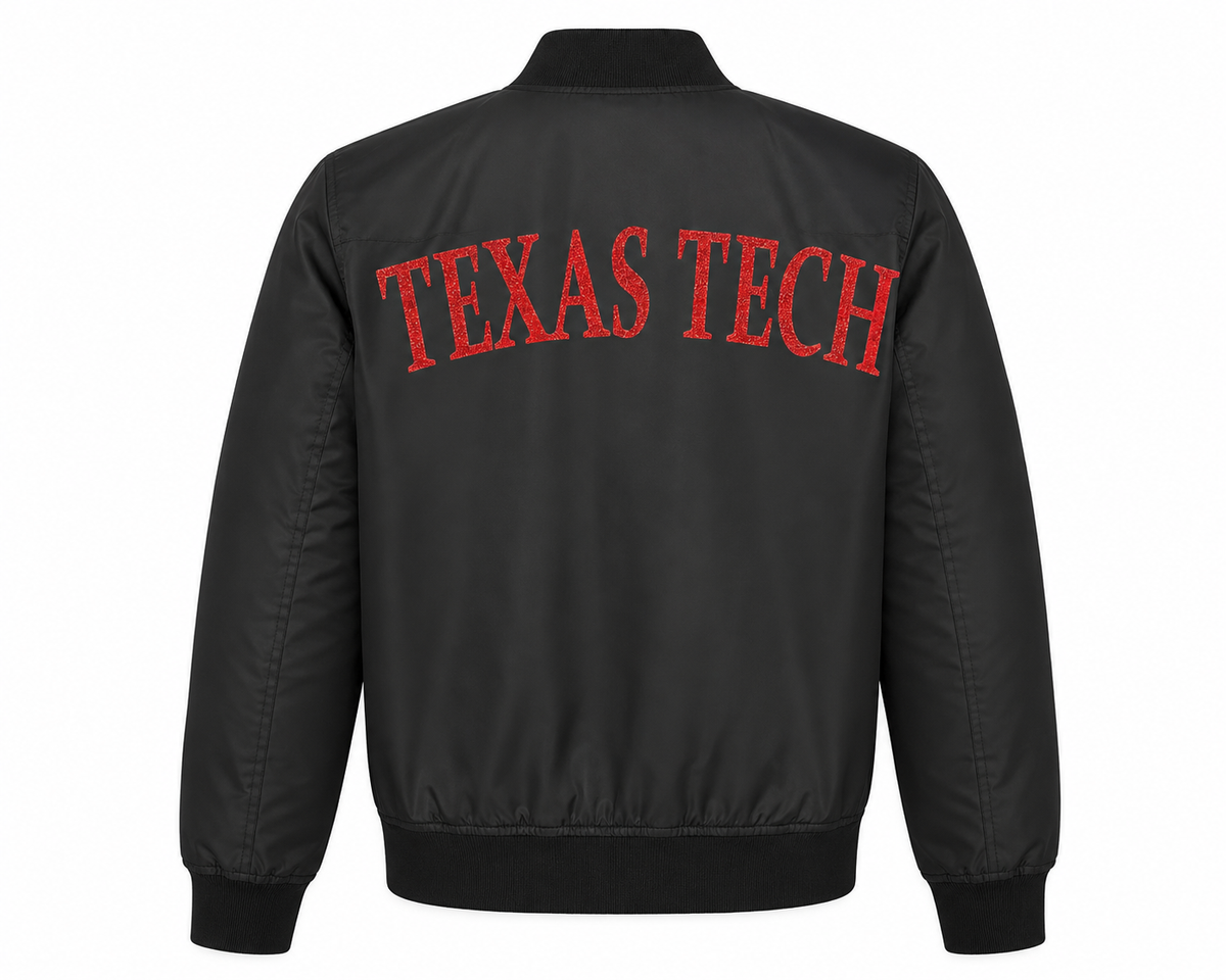 Texas Tech W/ Texas Tech Block Writing & Rhinestone Double T Black Bomber