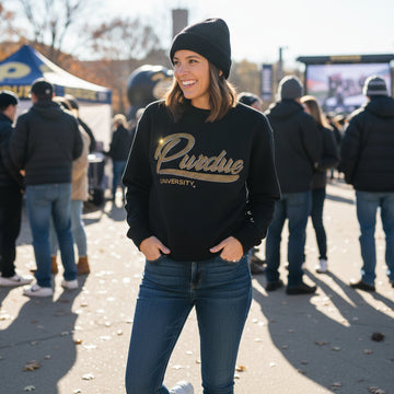 Purdue University Script Black Crewneck Sweatshirt