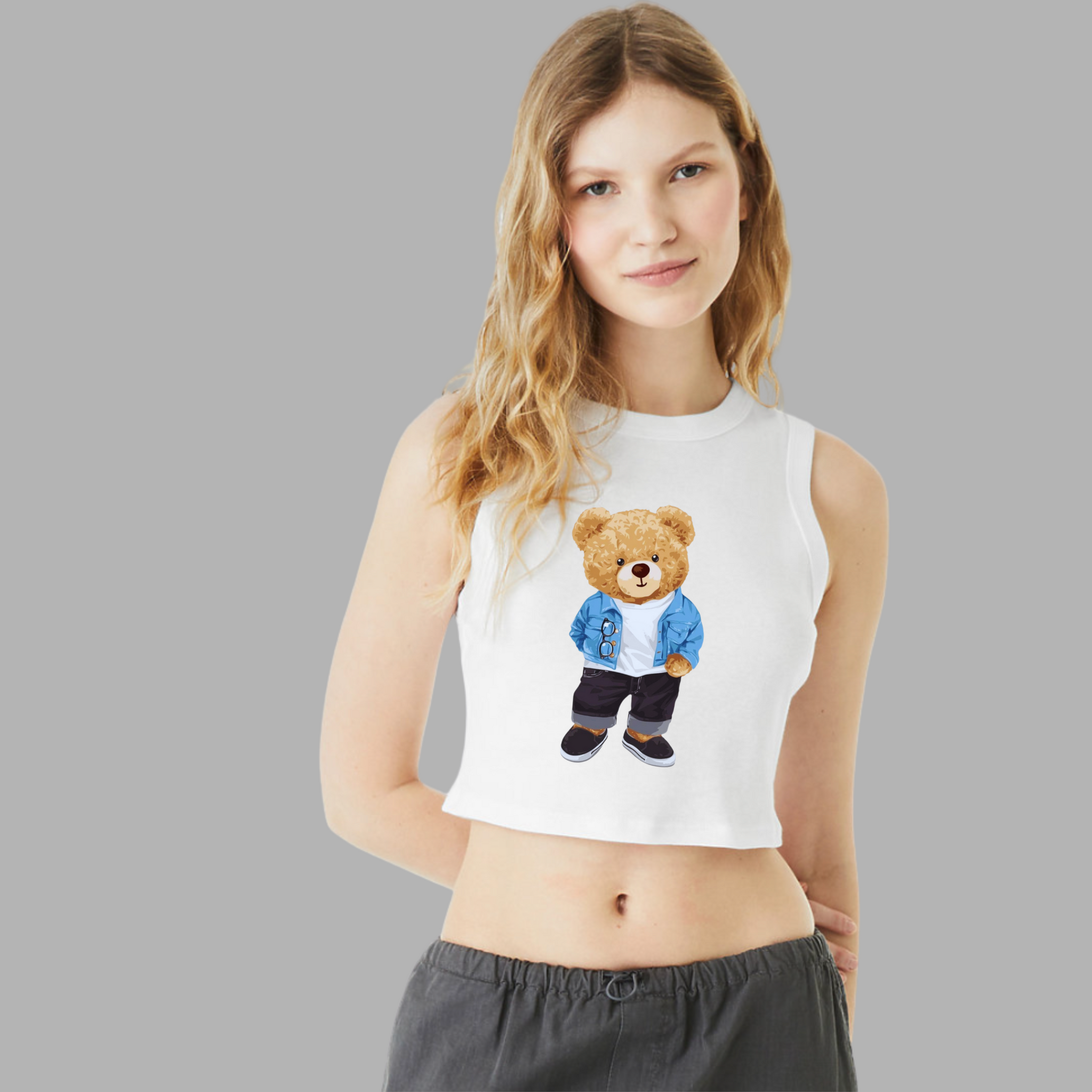 Customizable Cutie Bear Cropped Tank (customizable with Mascot, Logo, or Any Image)
