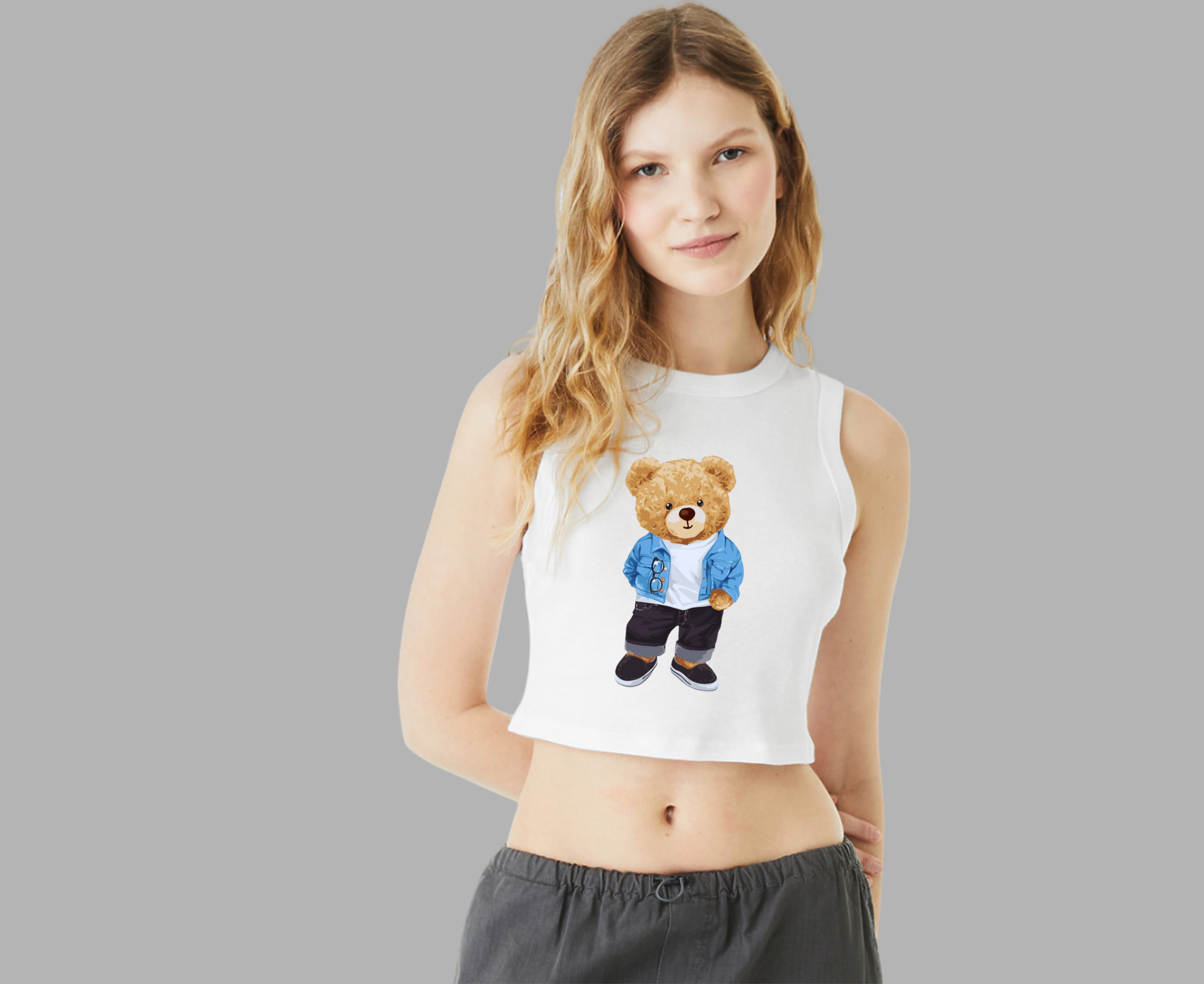 Customizable Cutie Bear Cropped Tank (customizable with Mascot, Logo, or Any Image)