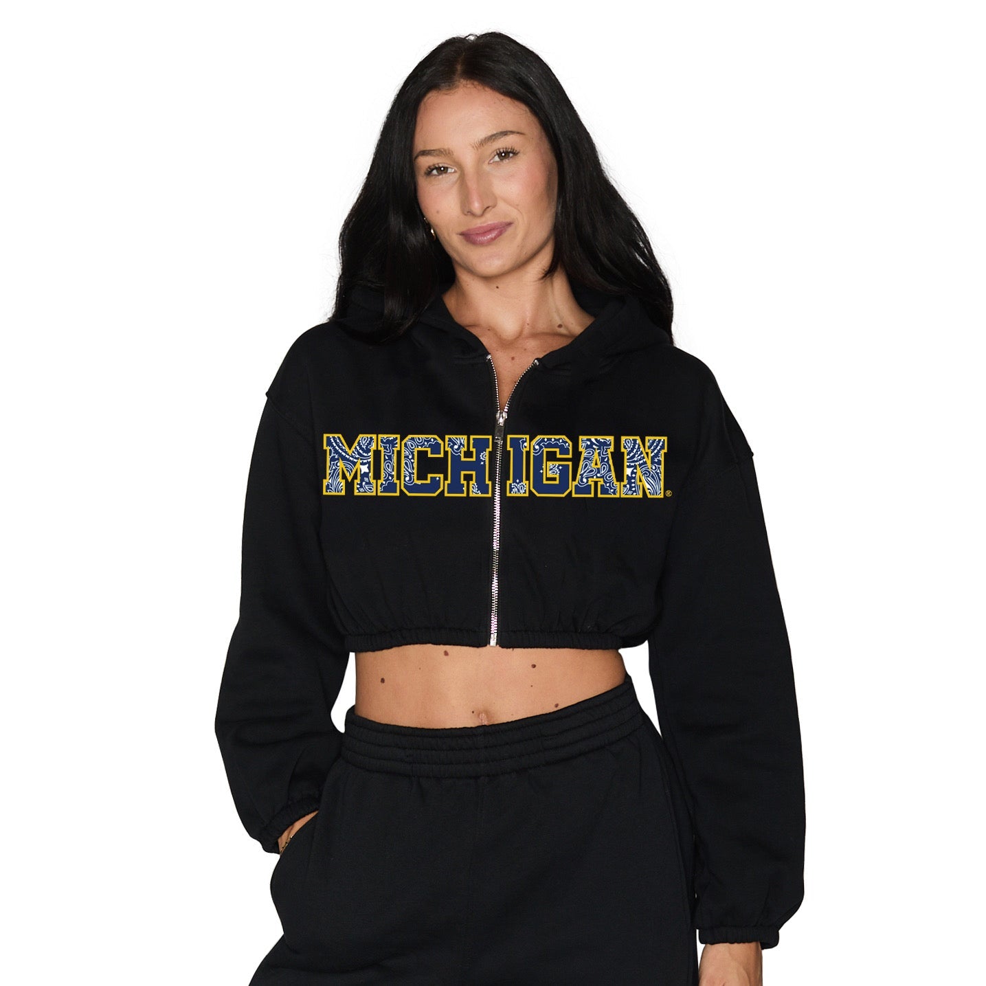 University of Michigan Black Cinched Zip Up Hoodie