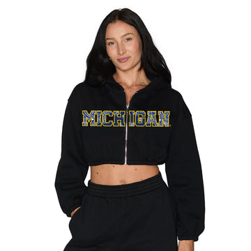 University of Michigan Black Cinched Zip Up Hoodie