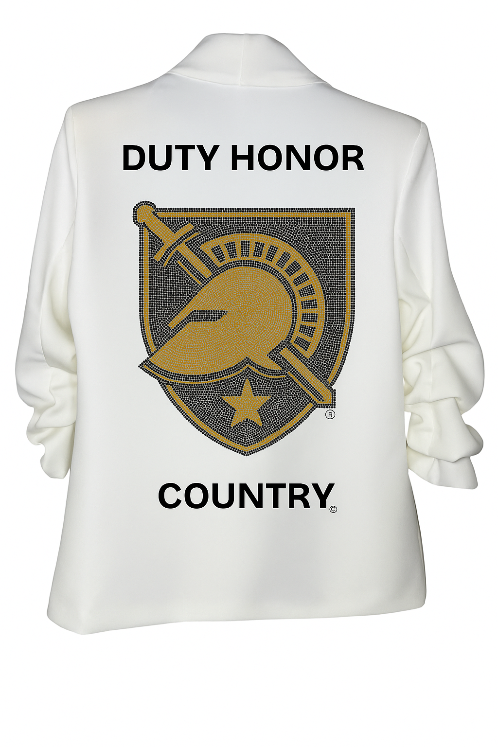 Army West Point Duty Honor Country Athena Shield, Game Day Blazer, White Ruched