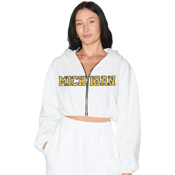 University of Michigan White Cinched Zip Up Hoodie