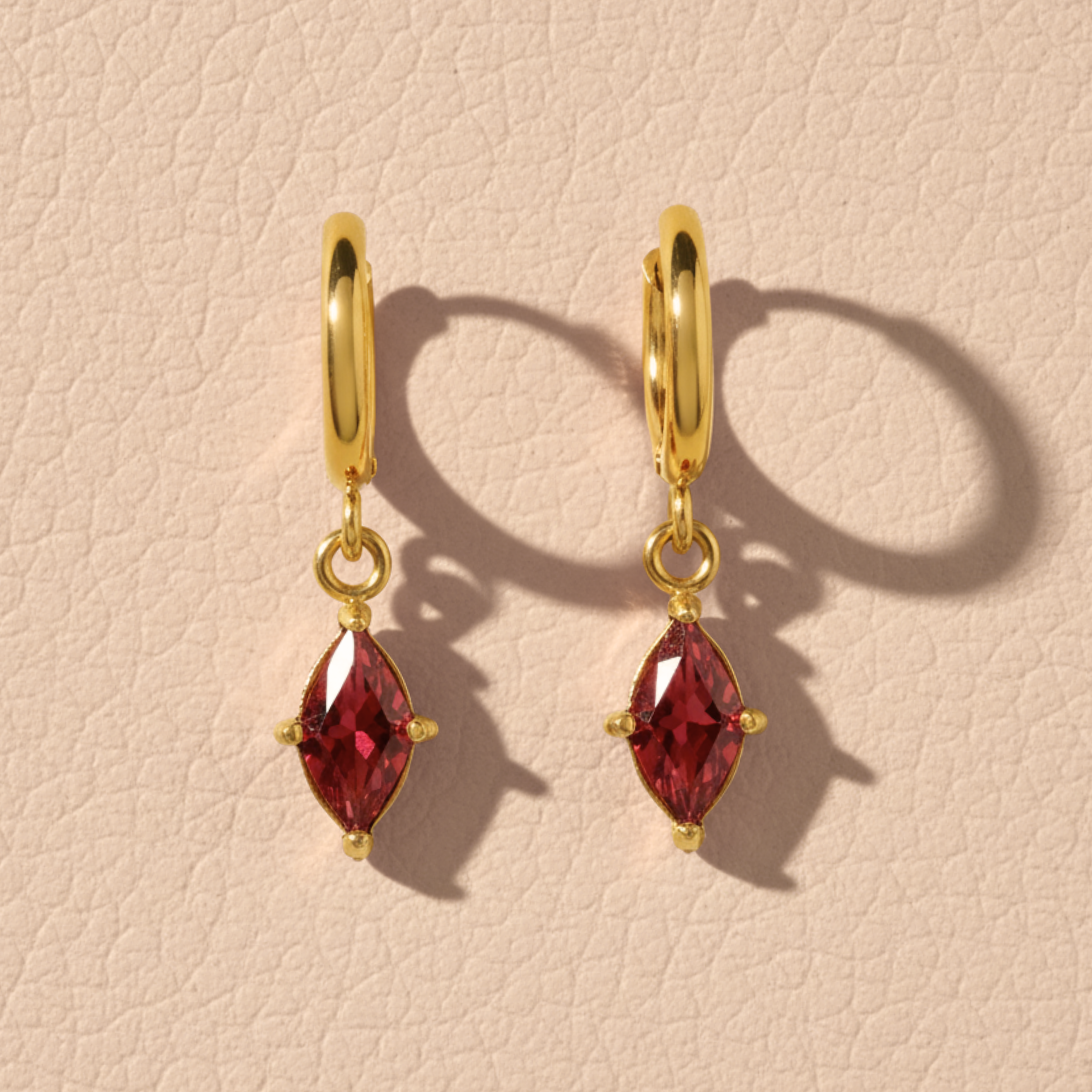 Crimson Crystal Huggie Hoops