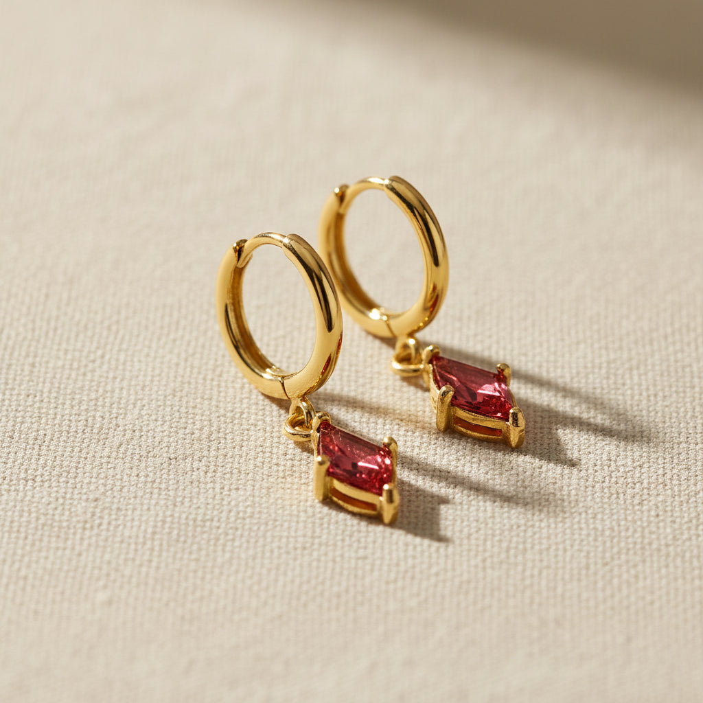 Crimson Crystal Huggie Hoops