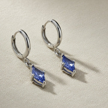 Navy Crystal Hoop Earrings Stainless Steel