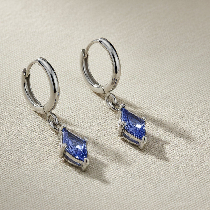 Navy Crystal Hoop Earrings Stainless Steel