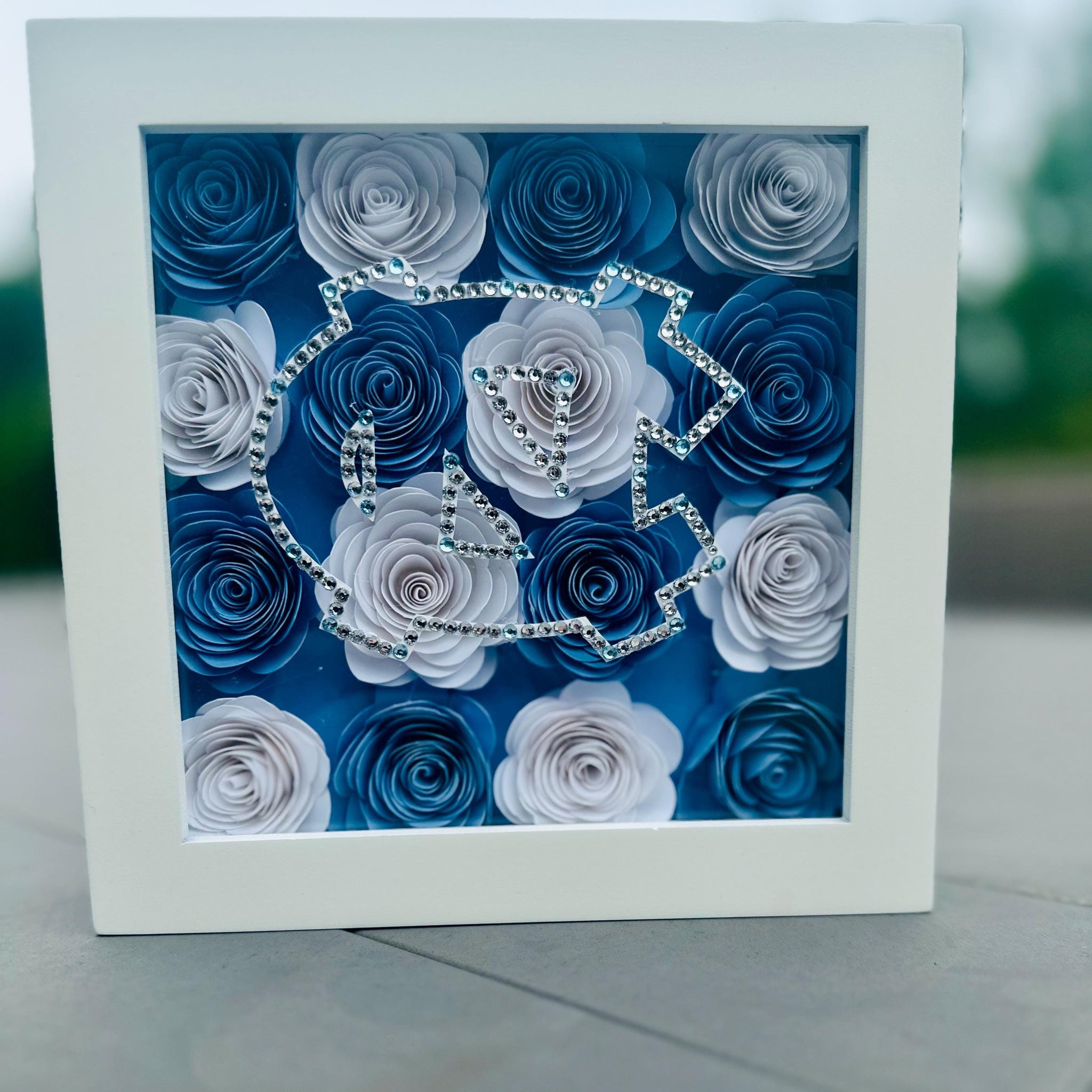 Fully Customizable: Blinged out Logo Flower Shadow Box *College Logo *Graduation Gift *Bed Party Decor *College Acceptance *High School Grad  *College Commitment