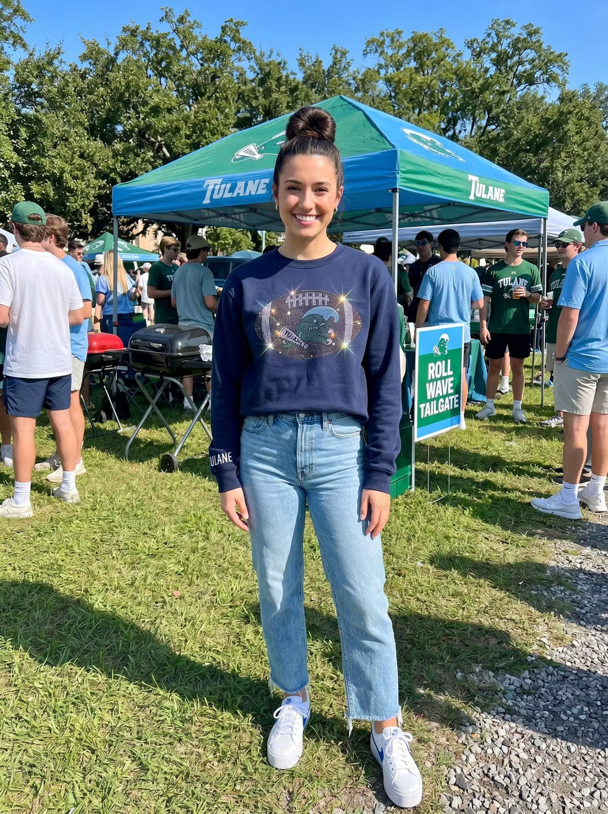 Tulane Football Navy Crewneck Sweatshirt