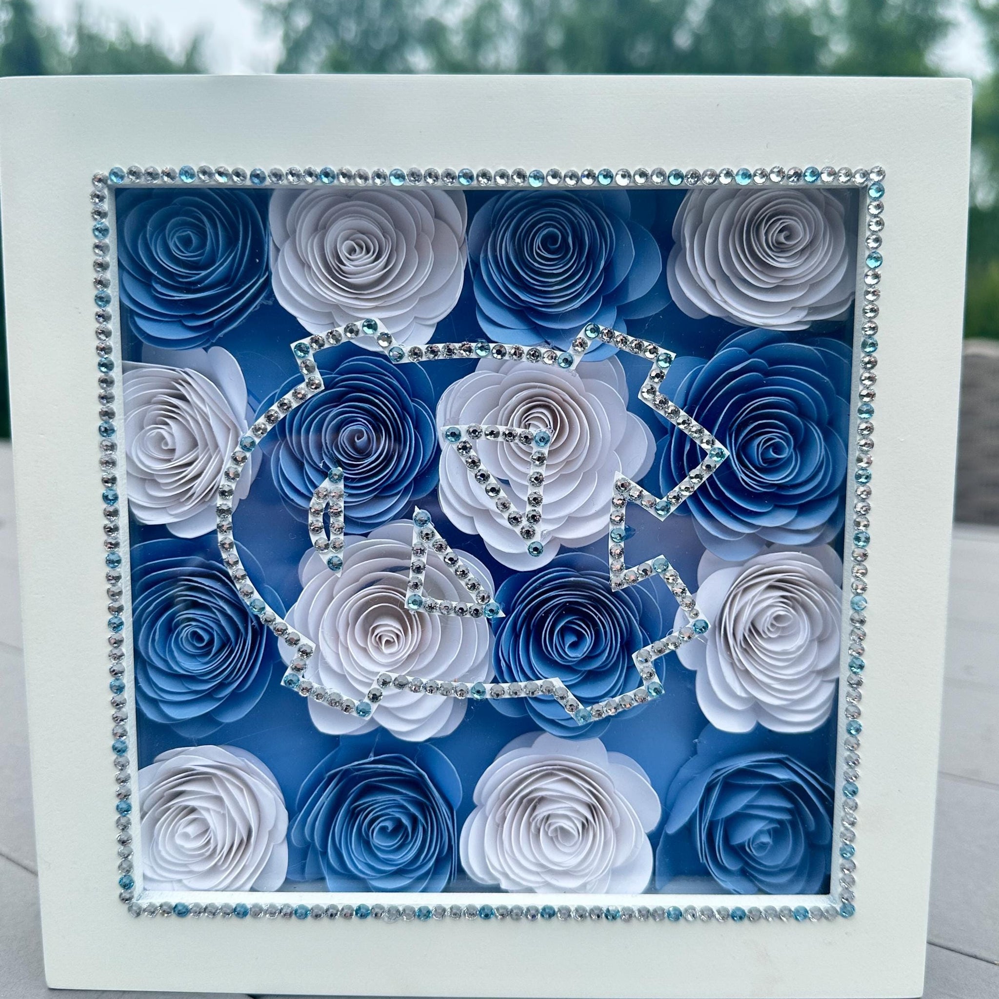 Fully Customizable: BLINGED OUT Flower Shadow Box *College Logo *Graduation Gift *Bed Party Decor *College Acceptance *High School Grad  *College Commitment