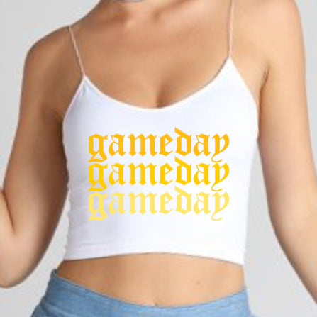 Yellow Old English Game Day Spaghetti Tank