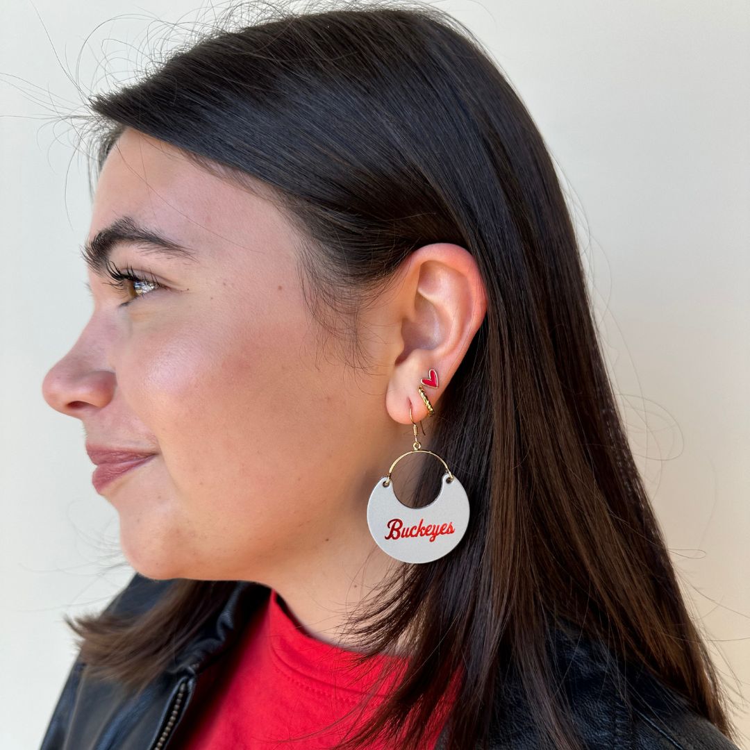 Gray Ohio State University Buckeyes Nina Leather Hoop Earrings
