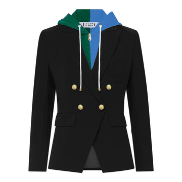 Green & Blue Hooded Blazer Jacket