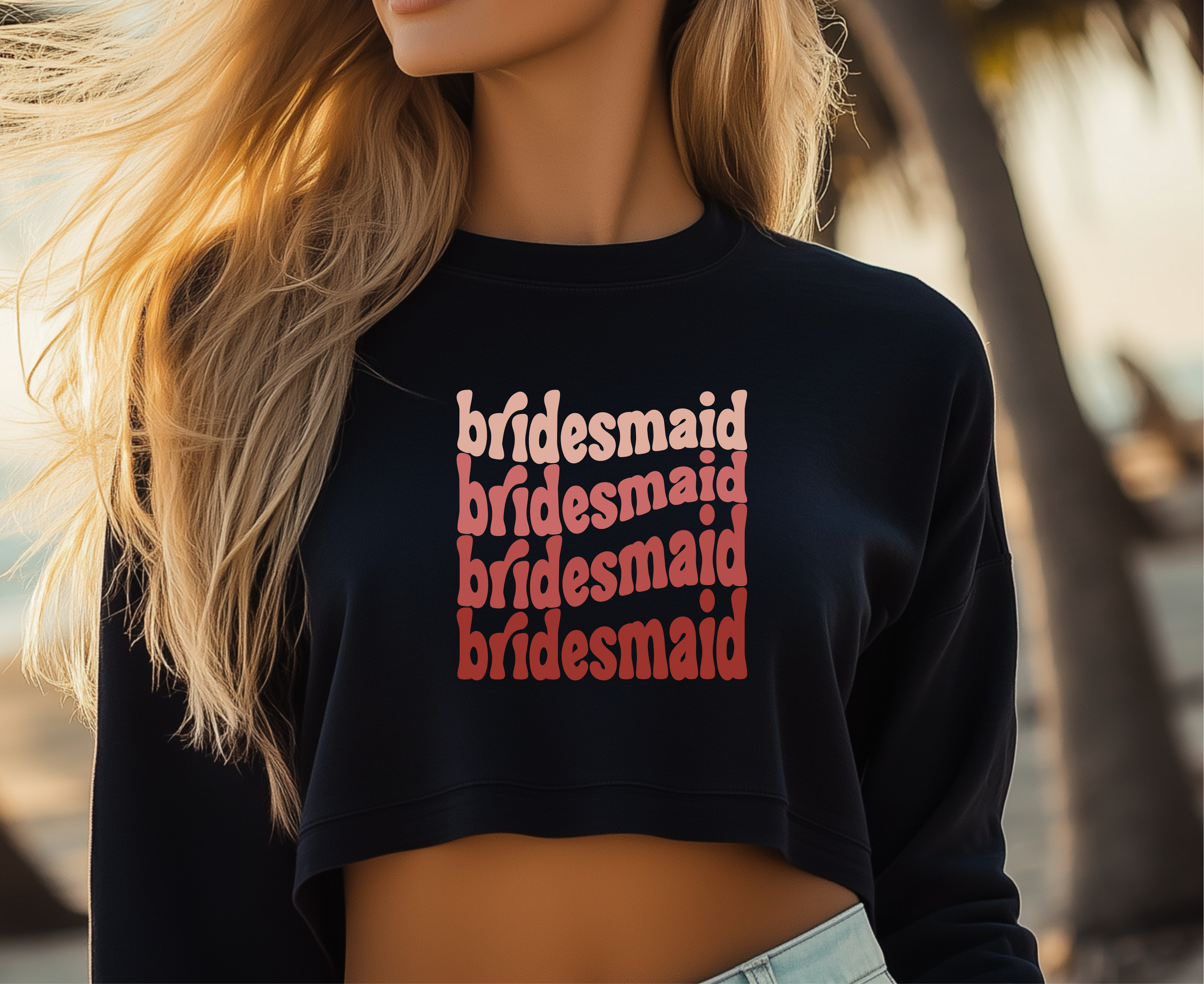 Customizable: Groovy Bridesmaid Cropped Crewneck