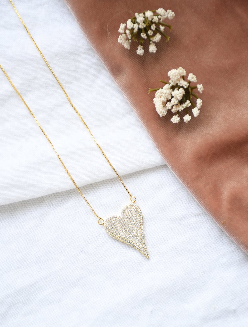 Views & Co. Pave Heart Necklace Set