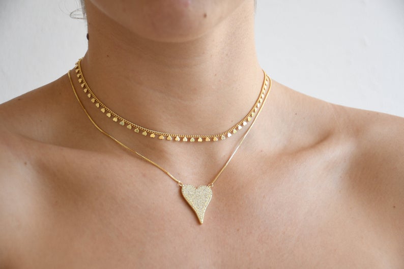 Views & Co. Pave Heart Necklace Set