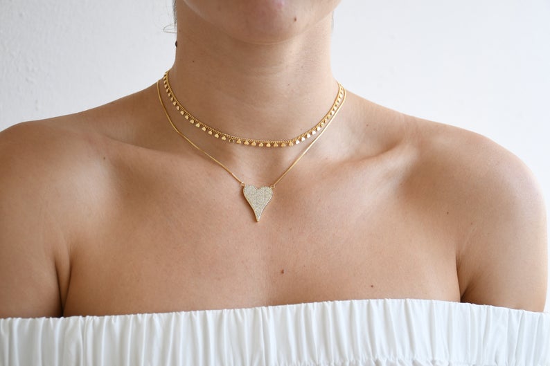 Views & Co. Pave Heart Necklace Set