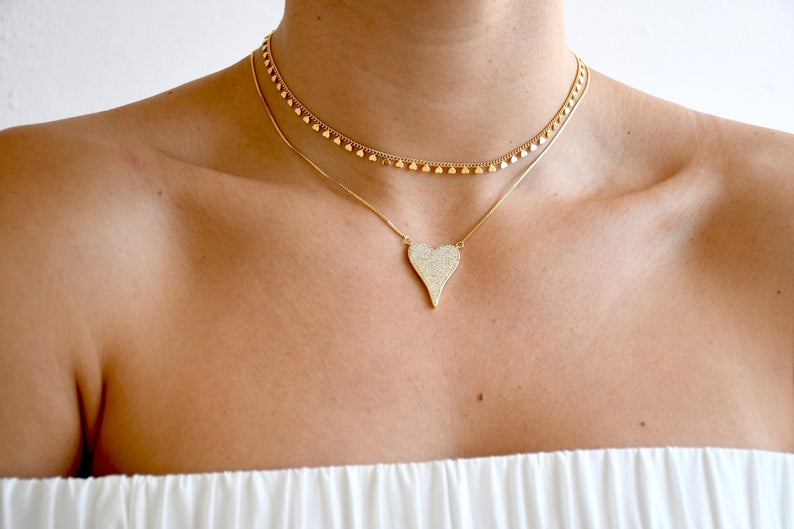 Views & Co. Pave Heart Necklace Set