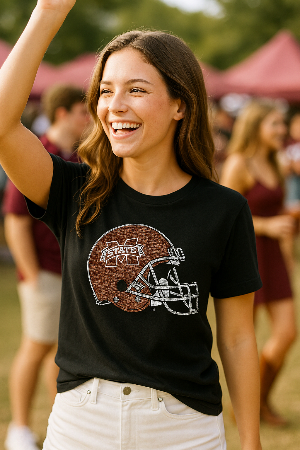 Mississippi State Helmet Black Crewneck Short Sleeve T-Shirt