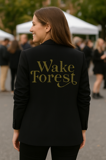 Wake Forest Script Ruched Sleeve Black Blazer