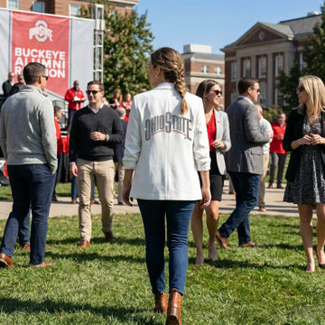 Ohio State Curve Black White Ruched Sleeve Blazer