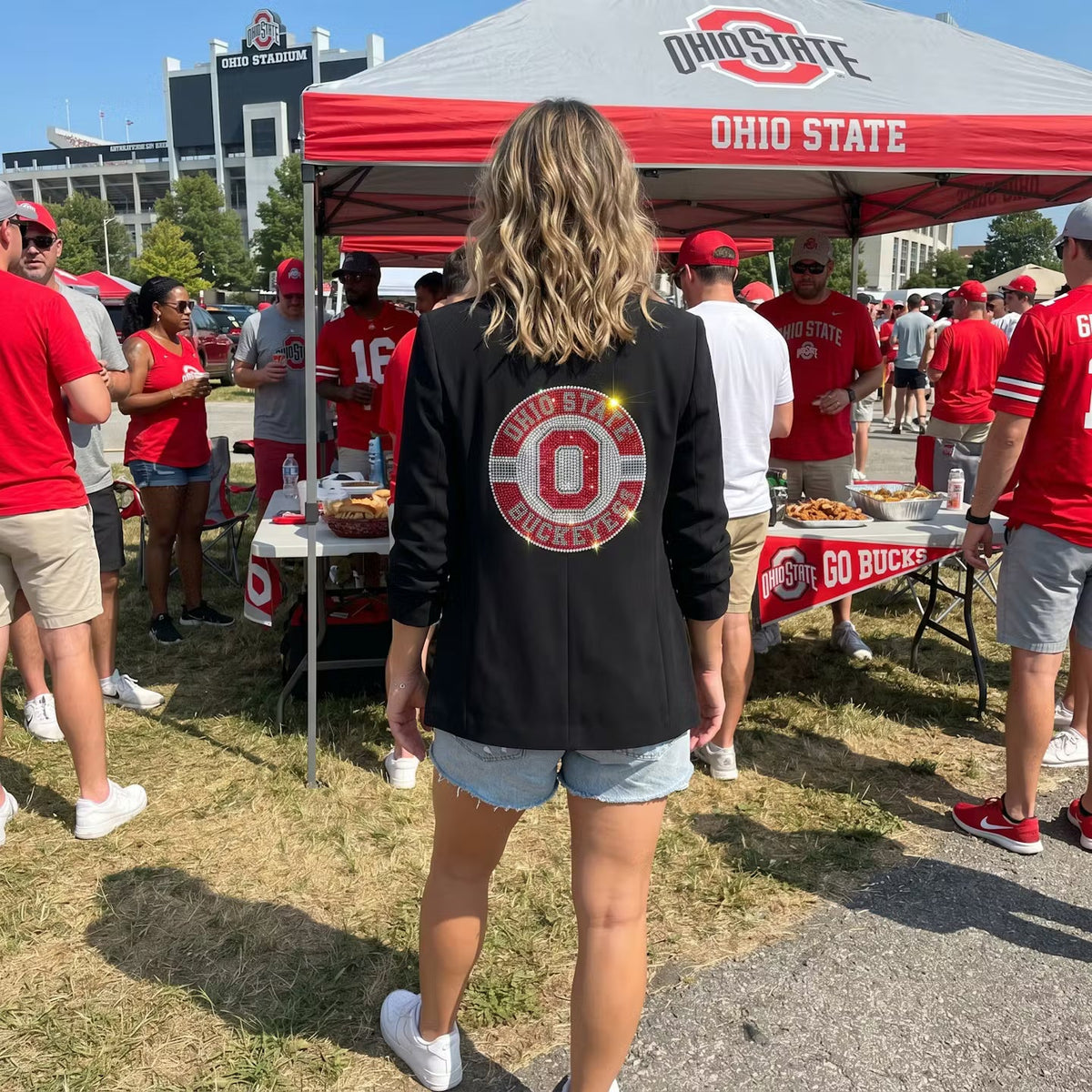 Ohio State Circle Decal Black Ruched Sleeve Blazer