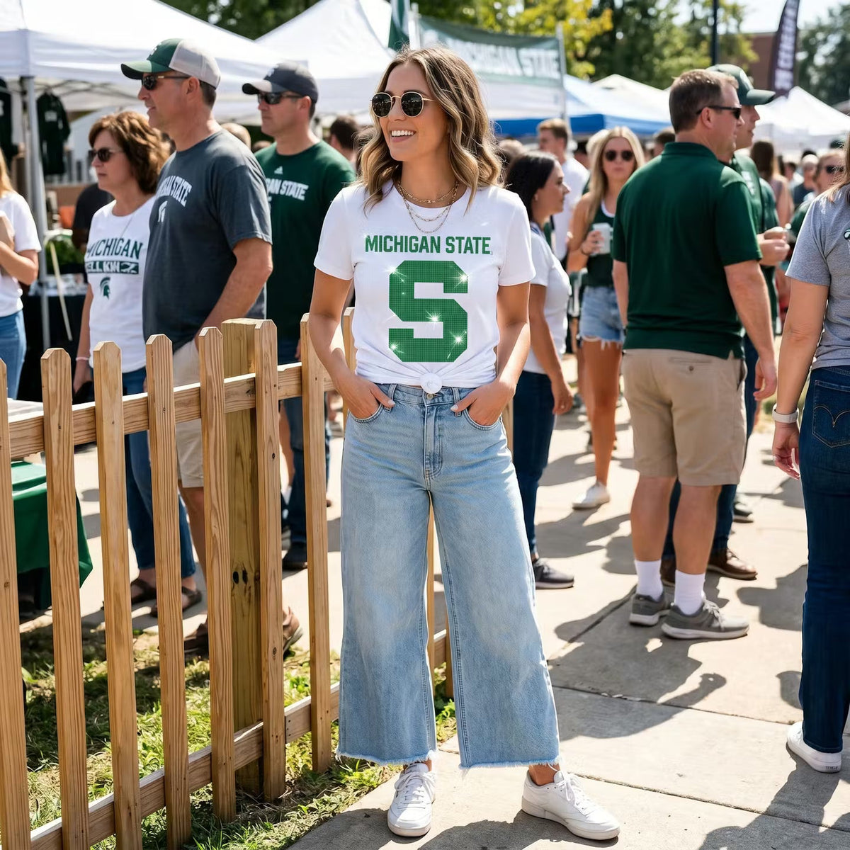 Michigan State Block S White Crewneck Short Sleeve T-Shirt